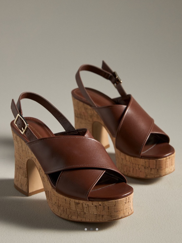 Anthropologie Platform Sandals Cross-Strap Woven New Size 8 - 8.5 Brown Nib